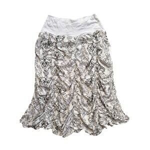 Surrealist Damask‎ Ruched Midi Skirt Womens Size 3 White Black Baroque Excellent
